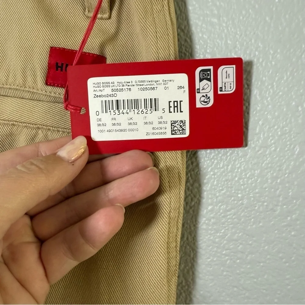 HUGO BOSS Men's 100% Cotton Flat Front Khaki Pants Size 38/32 NWT